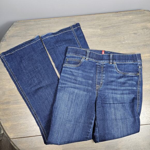 Spanx Jean-ish Bootcut Pants Medium Dark Wash Stretch Pull-On Denim Look - Picture 3 of 10